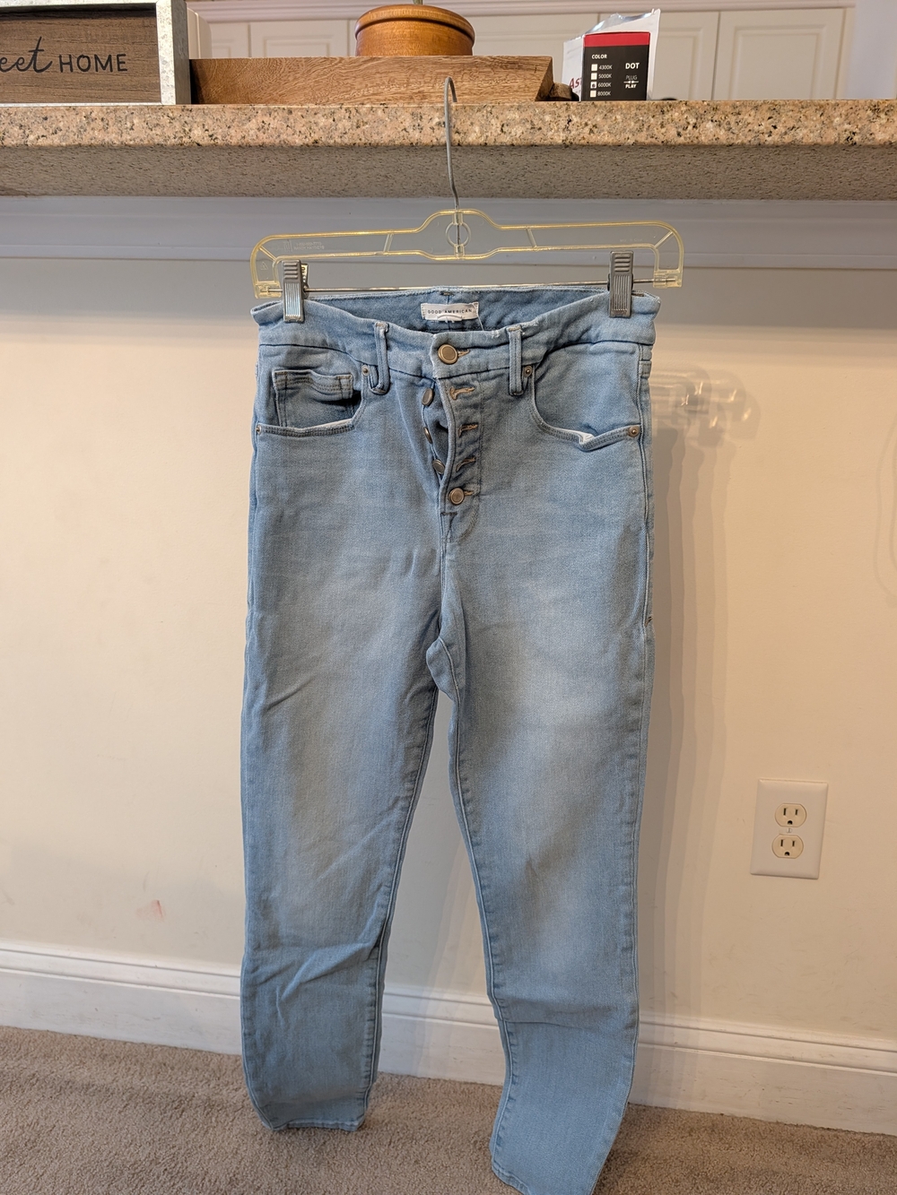 Good American Light Blue High-Rise Skinny Jeans with Button-Fly